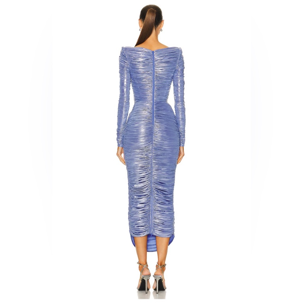 Long Sleeve Ruched Metallic Dress - Picture 3 of 12